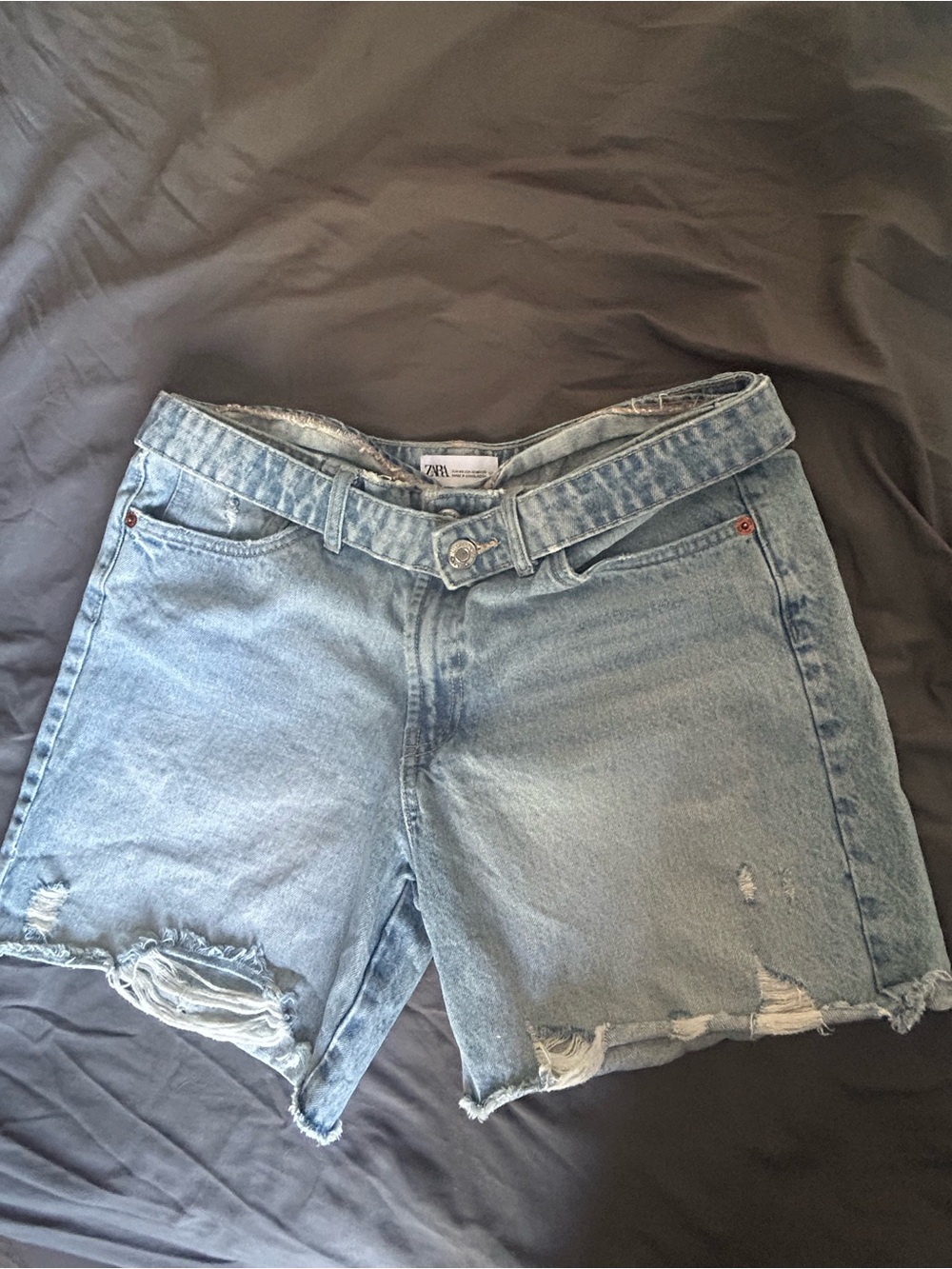 ZARA Light Wash Distressed Denim Shorts